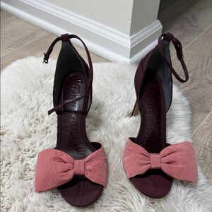 Sam Edelman Maroon and Coral Heels with Bow